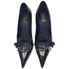 Gucci Navy Patent Kitten Heel with Chain 1