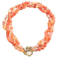 AJD Elegant Three Strand Coral Agate Necklace