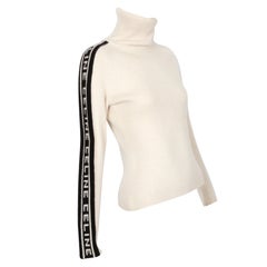 1999 Pull en cachemire crème et noir avec logo de Celine