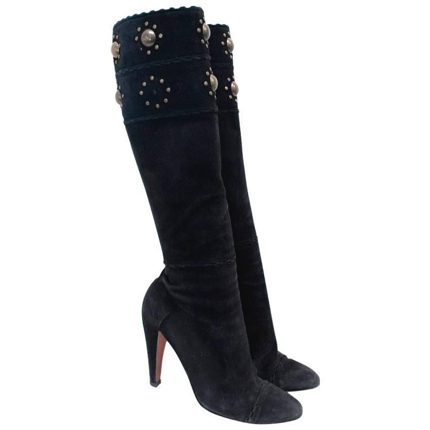 Alaia Black Suede High Heeled Studded Boot For Sale