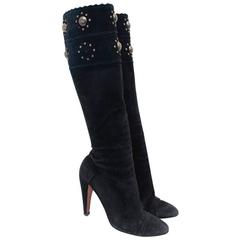Alaia Black Suede High Heeled Studded Boot