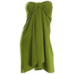 Christian Lacroix 1990s Chartreuse Green Strapless 90s Silk Empire Waist Dress 9