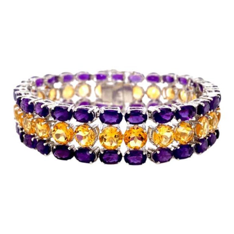 44.80 Carat Amethyst and Citrine Gemstone Wide Bracelet for Mom in 925 Silver