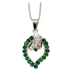 Emerald Diamond Leaf Pendant Necklace in 925 Sterling Silver for Mom Jewelry