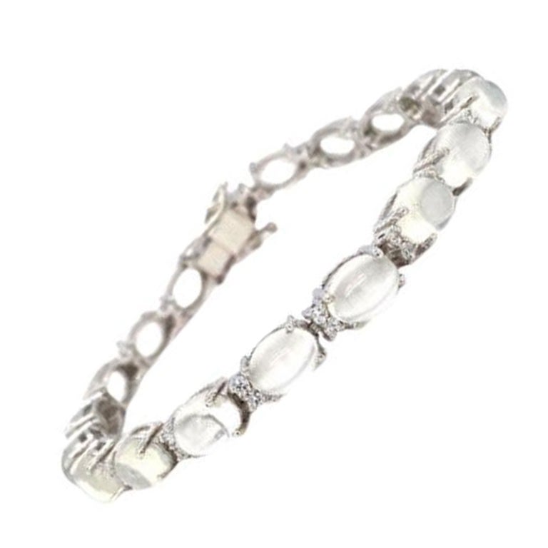 Exquisite Sterling Silver Rainbow Moonstone and Zircon Tennis Bracelet for Mom For Sale
