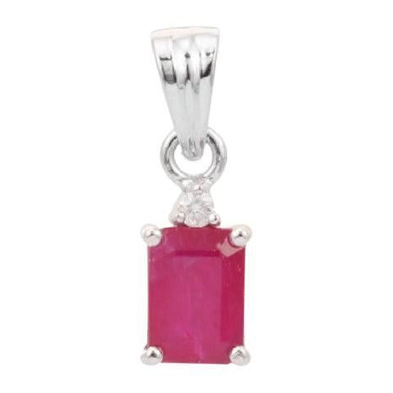 Dainty Ruby Diamond Everyday Pendant Necklace in Sterling Silver for Mom Gift For Sale