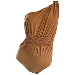 Lanvin 2011 Alber Elbaz Tan Caramel One Shoulder Grecian Bodysuit or Swimsuit 1