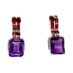 Boucles d'oreilles Art Déco 10.28 CTW Amethyst Garnet Stud Earrings Crafts in 925 Silver for Mom