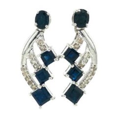 Designer-Ohrstecker aus Sterlingsilber mit blauem Saphir und Diamant, Geschenk für Mutter