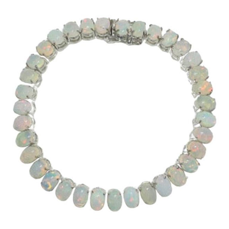 Handgefertigtes 16,45 Karat Feueropal-Tennisarmband aus 925 Sterlingsilber für Mom im Angebot