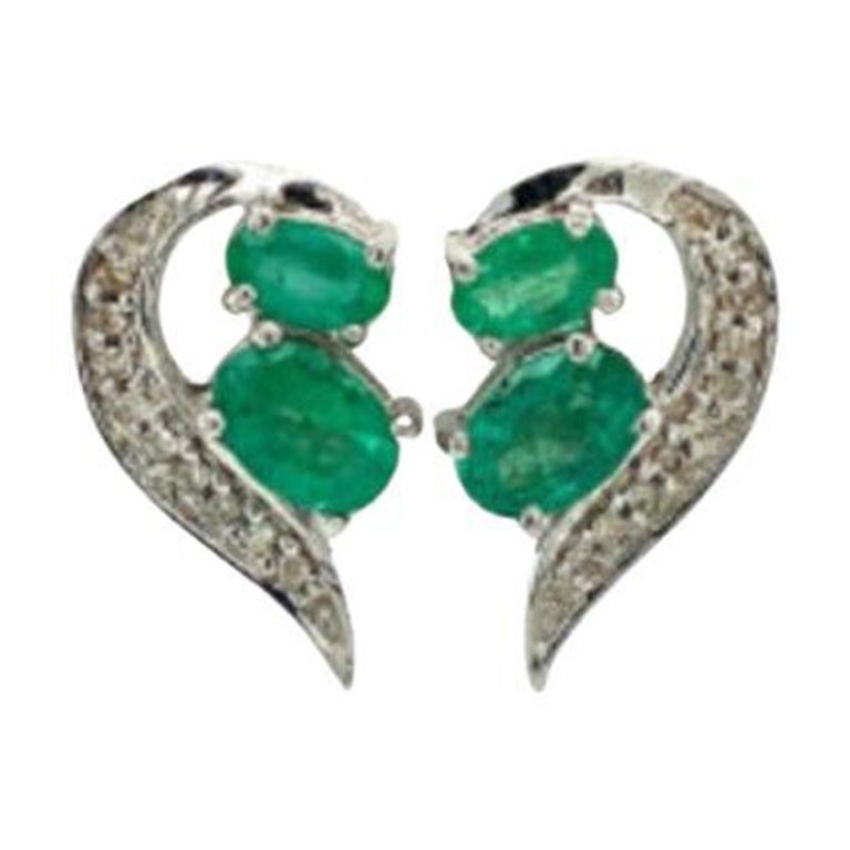 Emerald Diamond Paisley Stud Earrings in 925 Sterling Silver for Mom Gift For Sale
