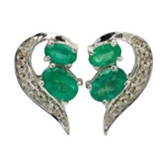Emerald Diamond Paisley Stud Earrings in 925 Sterling Silver for Mom Gift