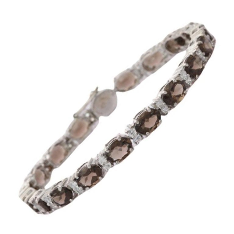 Unique 15.70 Carat Smoky Topaz and CZ Bracelet in 925 Silver Jewelry for Mom For Sale