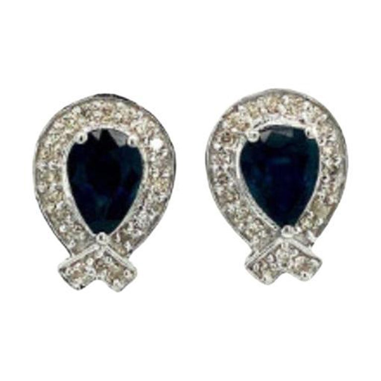 Pear Blue Sapphire and Diamond Balloon Shape Stud Earrings for Mom in 925 Silver For Sale