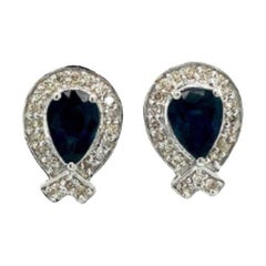 Boucles d'oreilles en argent 925 pour maman : saphir bleu poire et diamants en forme de ballon