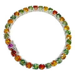 Bracciale Tennis con multi zaffiri rotondi da 22,4 carati per la mamma in A. Silver 925