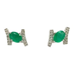 Everyday Emerald and Diamond Stud Earrings in 925 Silver Diamond Studs for Mom