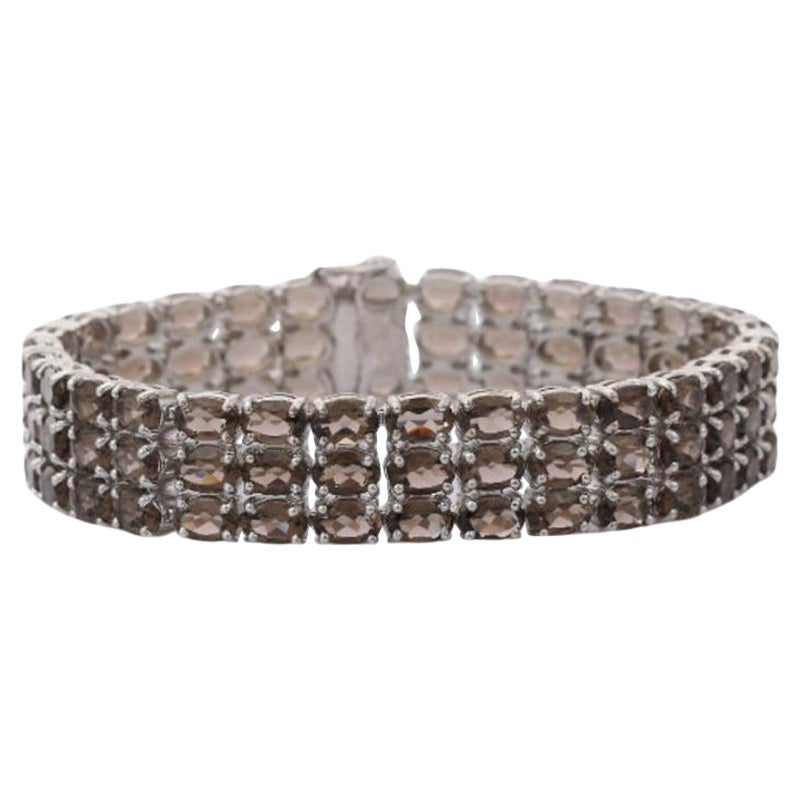 34.03 Carat Smoky Topaz Three Layer Wide Bracelet for Women in Sterling Silver For Sale