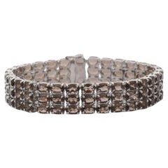 Pulsera ancha de tres capas de topacio ahumado de 34.03 quilates para mujer en plata de ley