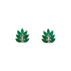Genuine Emerald Diamond Leaf Stud Earrings in 925 Silver Jewelry for Mom Gift