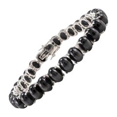 Unisex 63.1 Carat Black Star Tennis Bracelet Set in Sterling Silver Settings