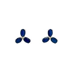 925 Silber Dainty Blauer Saphir und Diamant-Ohrstecker für ihr