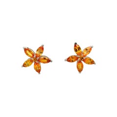 Boucles d'oreilles Pushback Flower en argent 925 avec saphirs de 4,30 carats cadeau pour mère