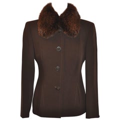 Blumarine Coco Brown Passformjacke mit Fuchskragen und Knopfleiste