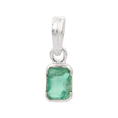 Natural Emerald Octagon Cut Pendant in 925 Sterling Silver Pendant for Mom Gift