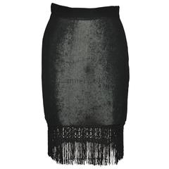 Moschino 'Couture' Black Spandex with Multi-Tiered Hand-Knotted Fringe Skirt