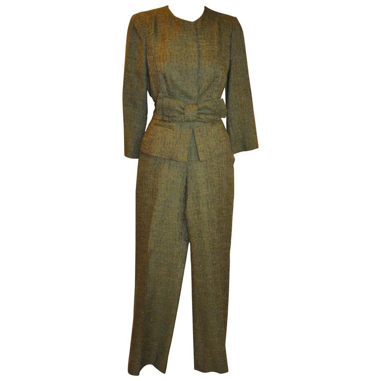 olive green trouser suit