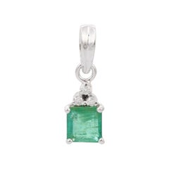 925 Sterling Silver Everyday Emerald and Diamond Pendant for Women