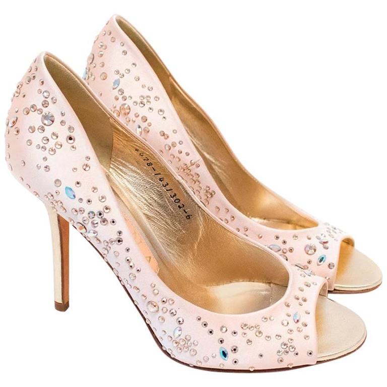 Gina Pink Satin Heels with Rhinestones For Sale at 1stDibs
