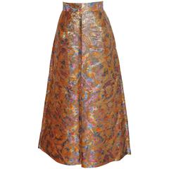 Silk Brocade with Gold Lame Floral Flare Maxi Evening Skirt 2