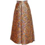 Silk Brocade with Gold Lame Floral Flare Maxi Evening Skirt