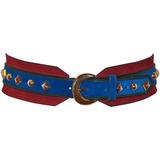 Cintura con fibbia multipla in pelle scamosciata blu lapis e rossa di Yves Saint Laurent