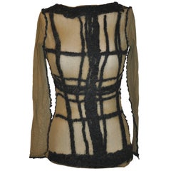 Jean Paul Gaultier Olive Netted Accented Black Embroidered Stretch Pullover