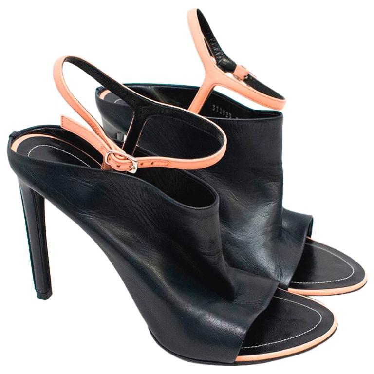  Balenciaga Spy Black Leather Sandals  For Sale