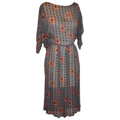 Gray Silk Chiffon Accented with Silk & Floral Pullover Dress 12