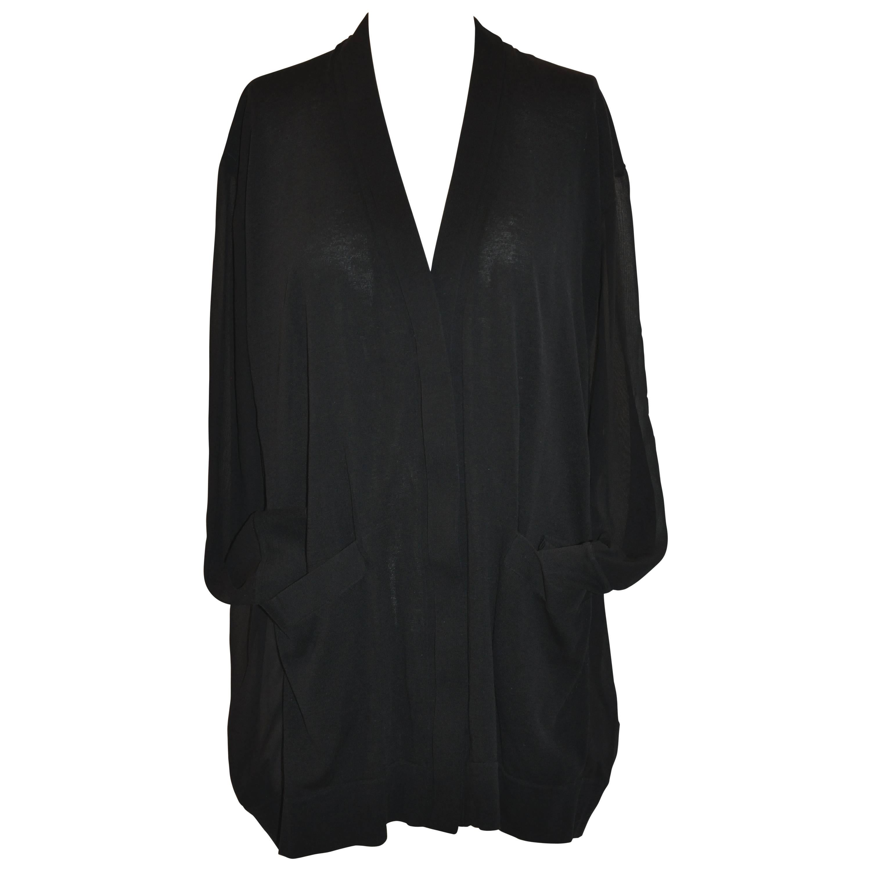 COS Black Cotton Panel Front Accented with Sheer Side & Back Cardigan For Sale