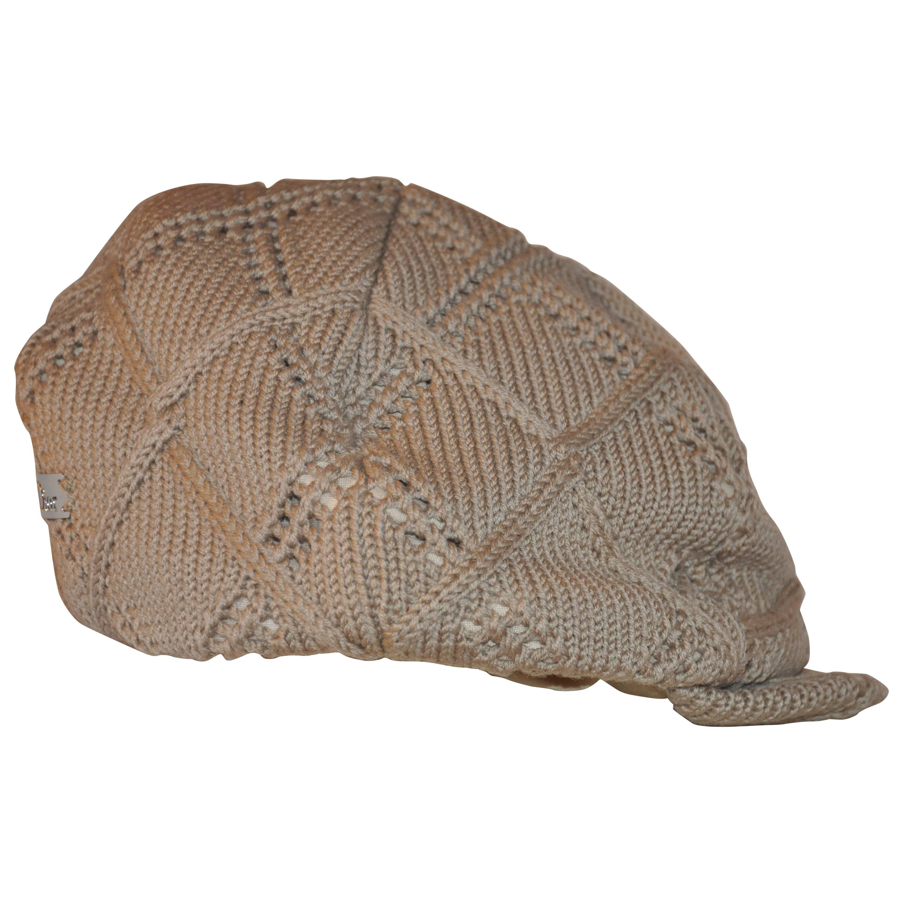 Christian Dior "Boutique" Woven Beige "Newsboy" Cap For Sale