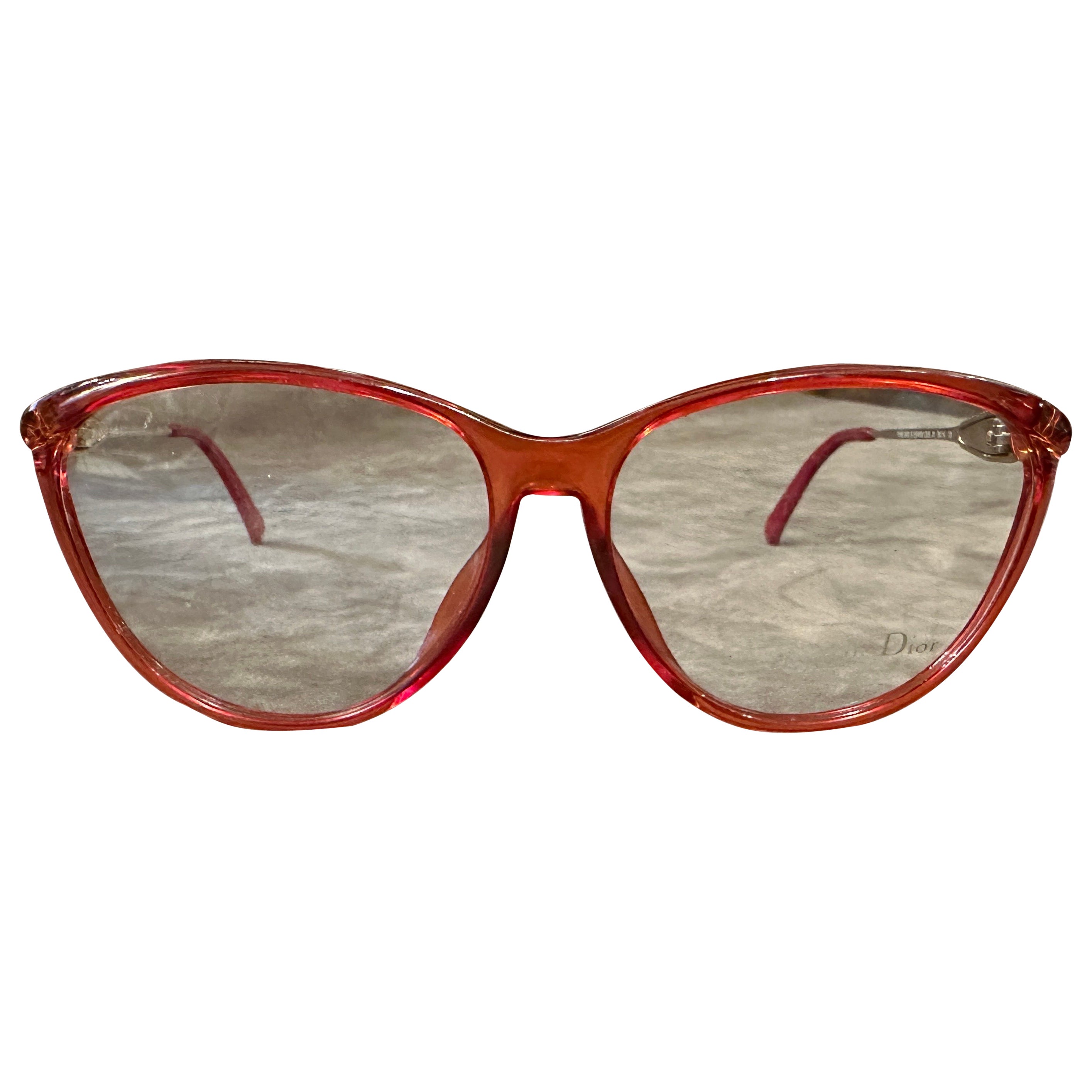 1980er Vintage Rotes Azetat und Messing Elegante Brillen von Christian Dior im Angebot