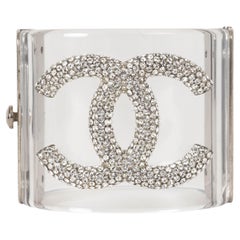 CHANEL transparent 18S CRYSTAL CC LUCITE Cuff Bracelet