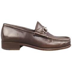 Men's GUCCI Size 9.5 Brown Solid Leather Silver Horsebit Loafers