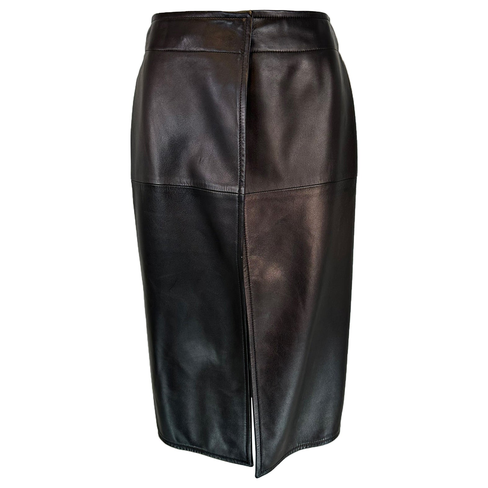 HERMÈS BY Martin Margiela A/W2002 Black Lambskin Leather Open Front Over skirt For Sale