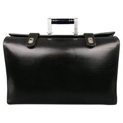 Retro BILL AMBERG Black Leather Silver & Blue Metal Handle Doctor's Bag Briefcase