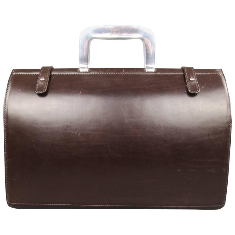 VIntage BILL AMBERG Brown Leather Silver Metal Handle Doctor s Bag Briefcase