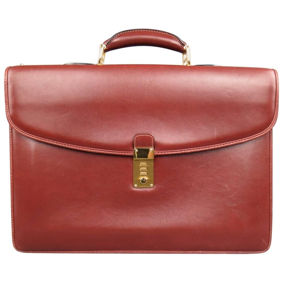 Men's BIANCHI e NARDI Cherry Brown & Gold Leather Briefcase Bag Portfolio
