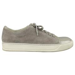 Men's LANVIN Size 10 Silver Grey Suede & Patent Leather Toe Cap Sneakers