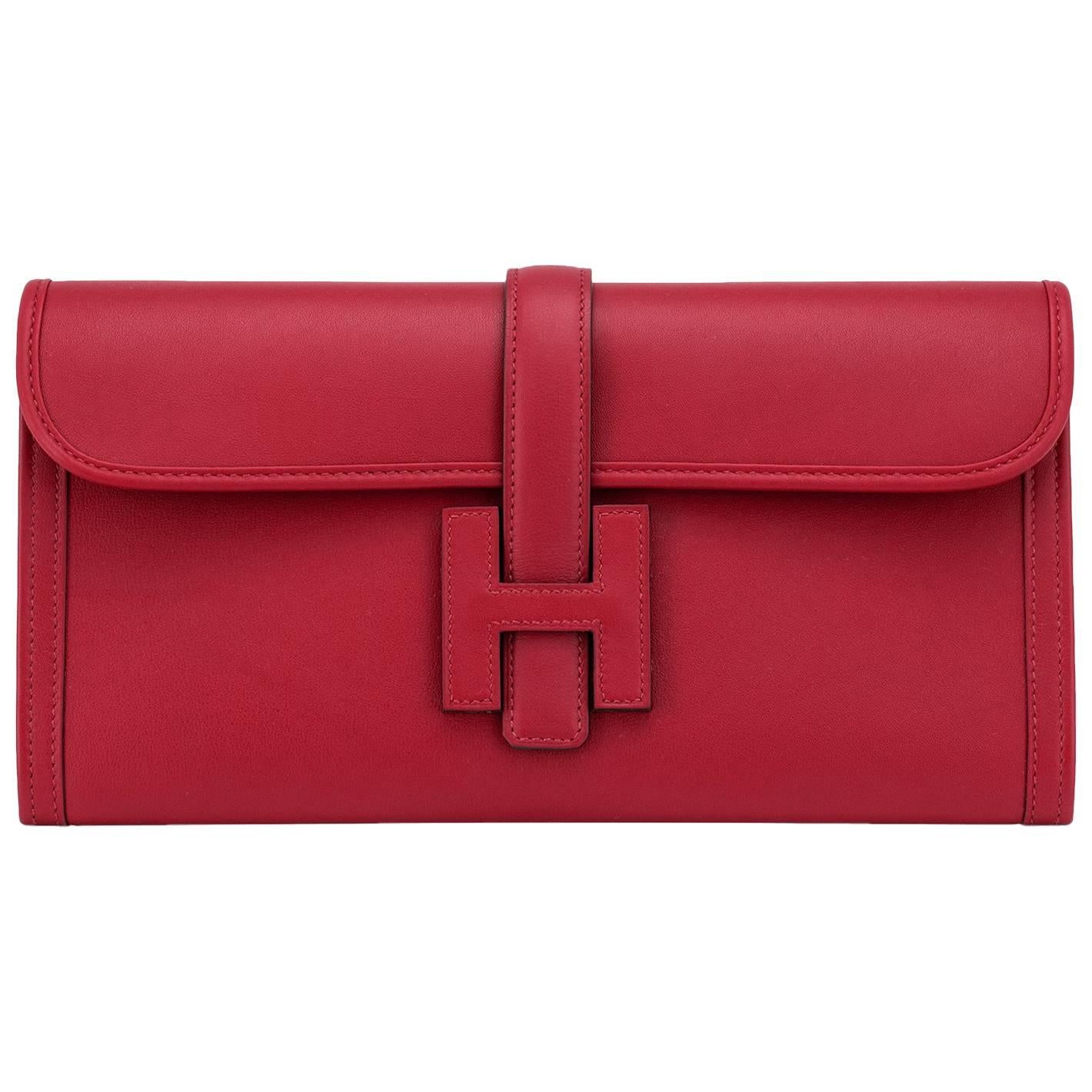 Hermes Rouge Grenat Jige Elan Clutch 29cm Bag Garnet Red Jewel 